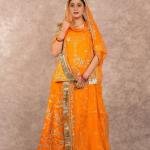 Mint Orange Aari Sequins Work Rajputi Poshak | Multiple Handwork on Bamber Satin | Jaipurio Designer Collection